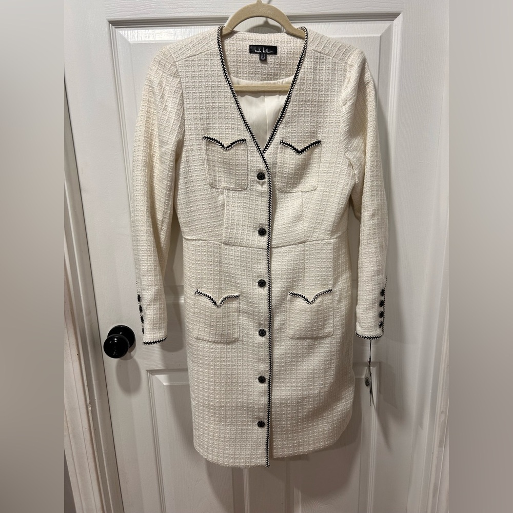 Nicole Miller Cream Jacket Dress with Black Accents